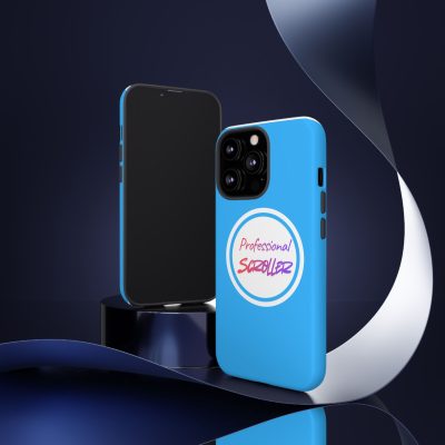 Professional Scroller Tough Phone Case — Bright Blue Protective Cover with Retro Script