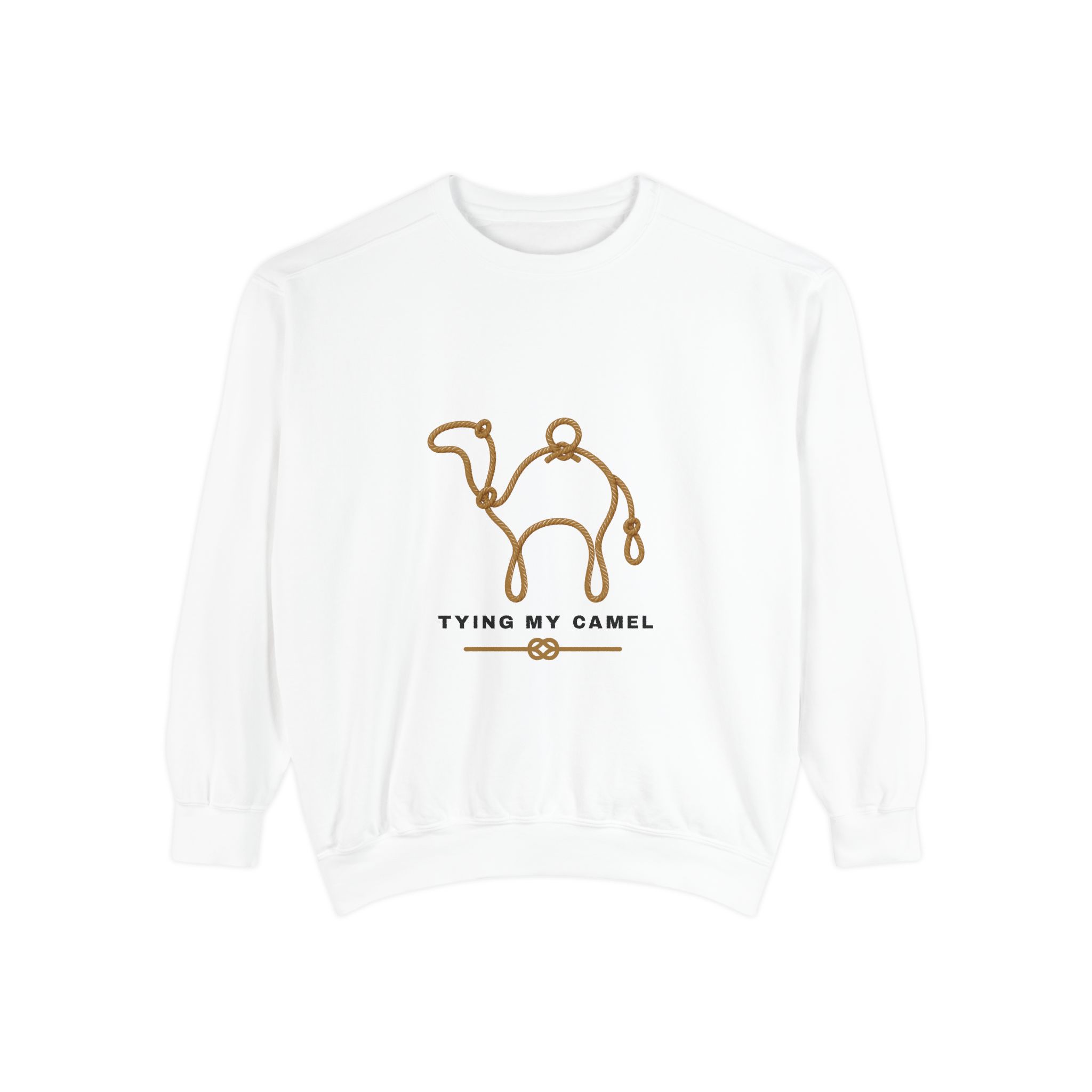 Tying My Camel Sweatshirt — Minimal Camel Outline Graphic Sweatshirt - Image 2