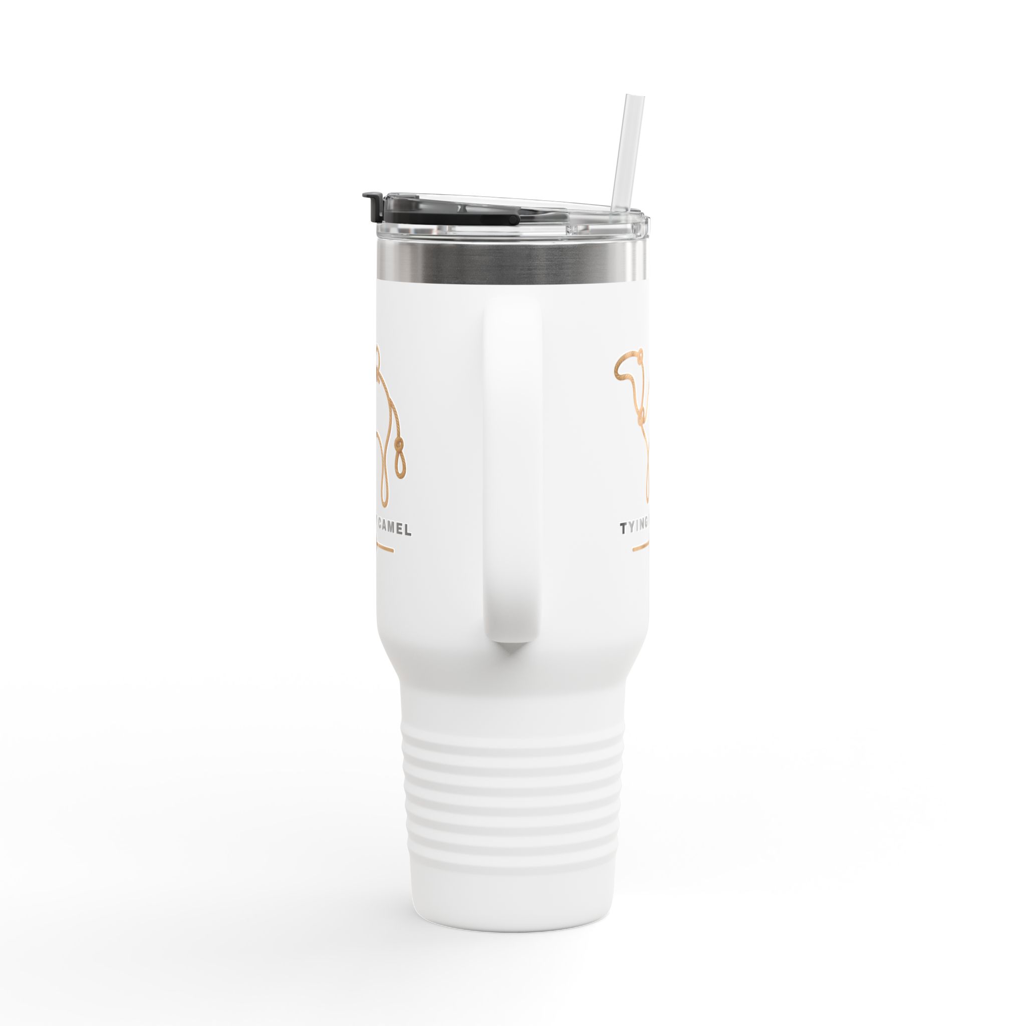 40oz Insulated Travel Mug — Minimalist Camel Logo “Tying My Camel” Thermal Tumbler - Image 3
