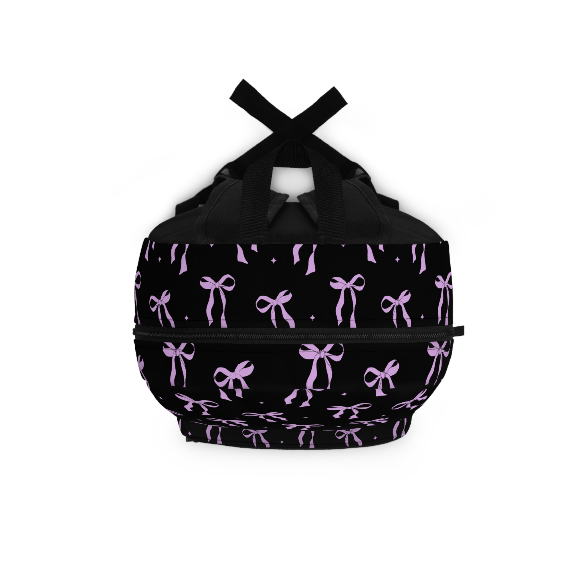 Black Backpack with Lavender Bow Pattern — Cute Cute Bow Print School Bag - Image 4
