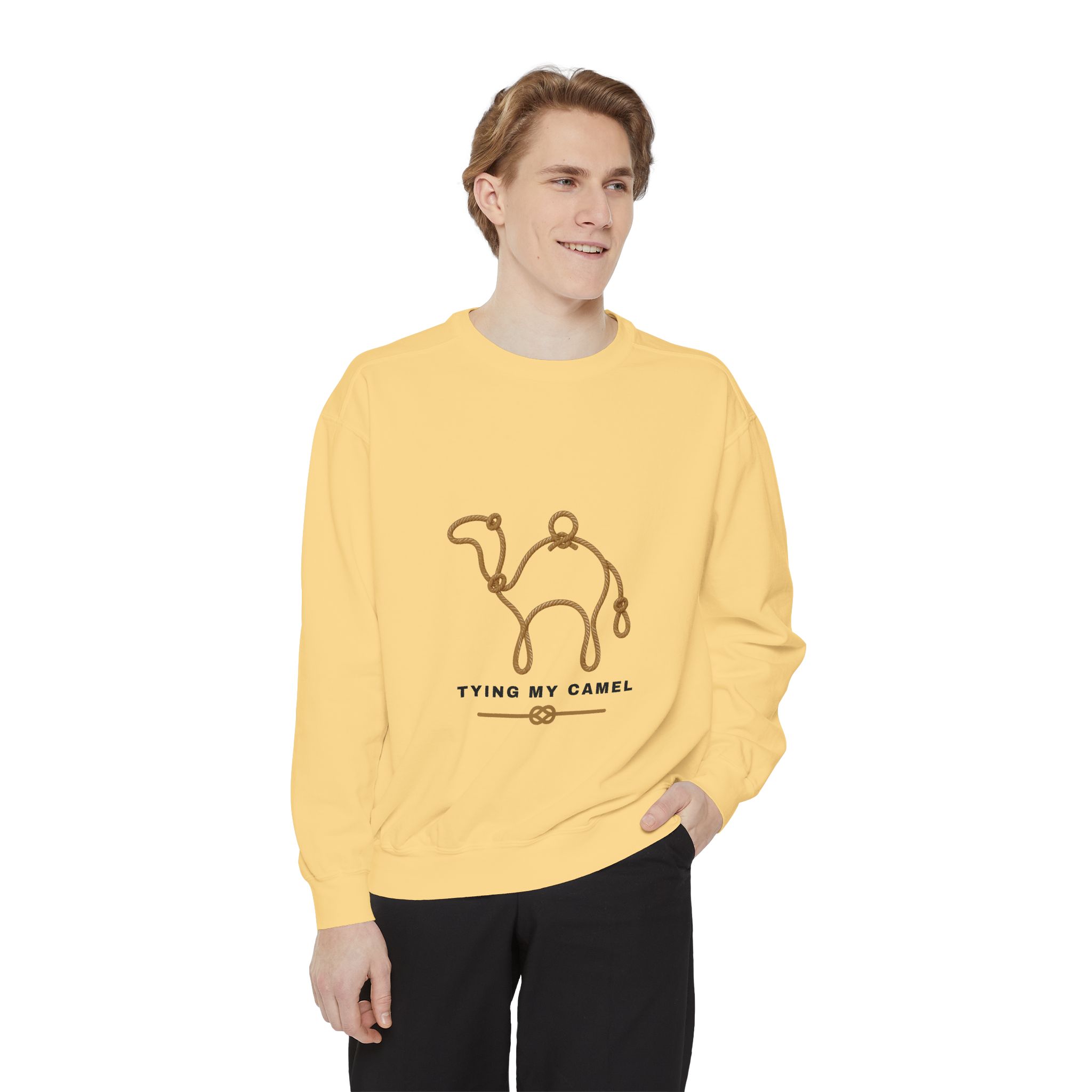 Tying My Camel Sweatshirt — Minimal Camel Outline Graphic Sweatshirt - Image 11
