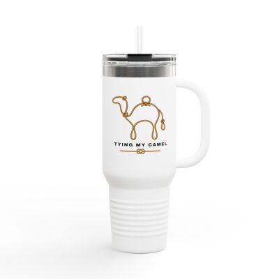 40oz Insulated Travel Mug — Minimalist Camel Logo “Tying My Camel” Thermal Tumbler