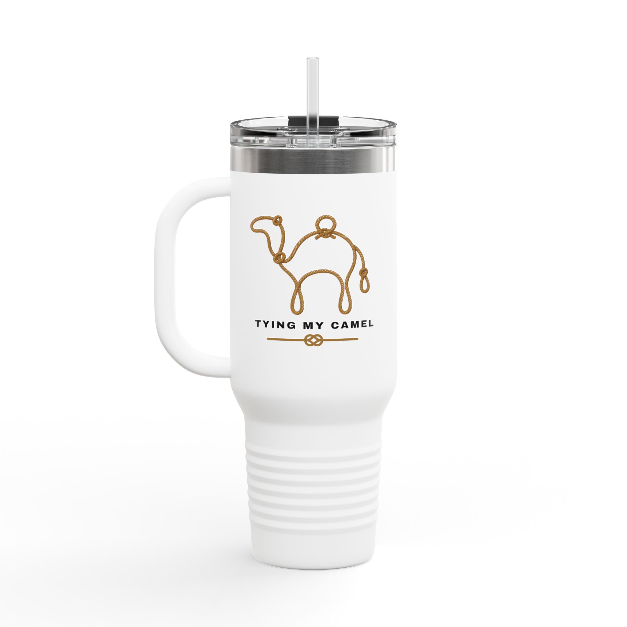 40oz Insulated Travel Mug — Minimalist Camel Logo “Tying My Camel” Thermal Tumbler - Image 4