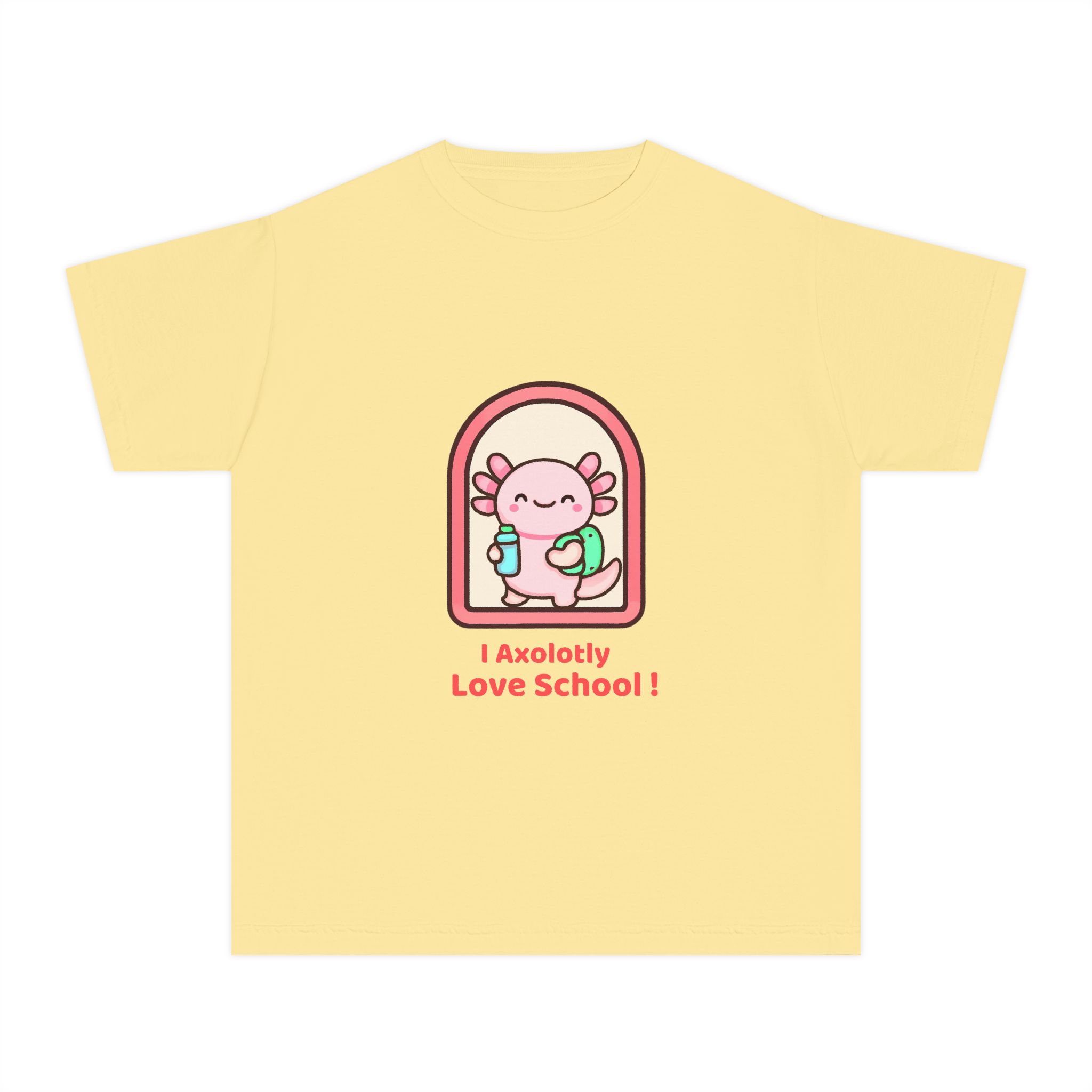 Axolotl Love School Youth Tee — Cute Back-to-School Kids T-Shirt - Image 2