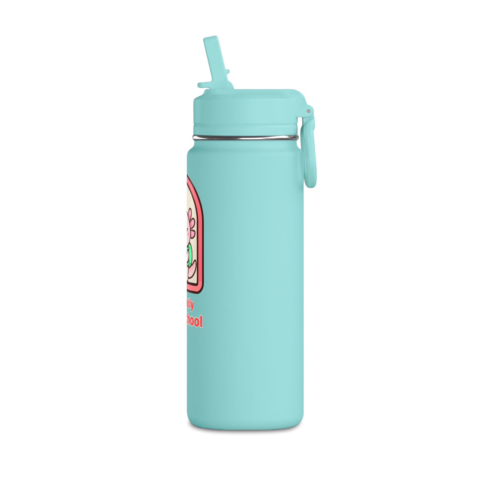 Axolotl Love School Mini Water Bottle — 20oz Pink Kids Stainless Straw Bottle - Image 4