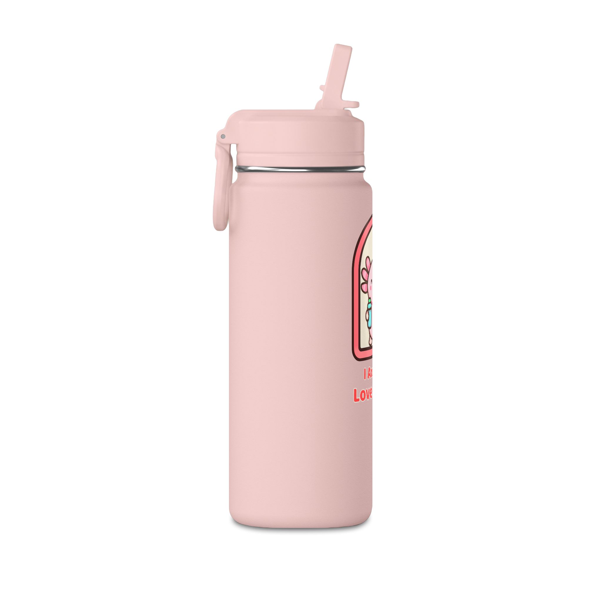 Axolotl Love School Mini Water Bottle — 20oz Pink Kids Stainless Straw Bottle - Image 6
