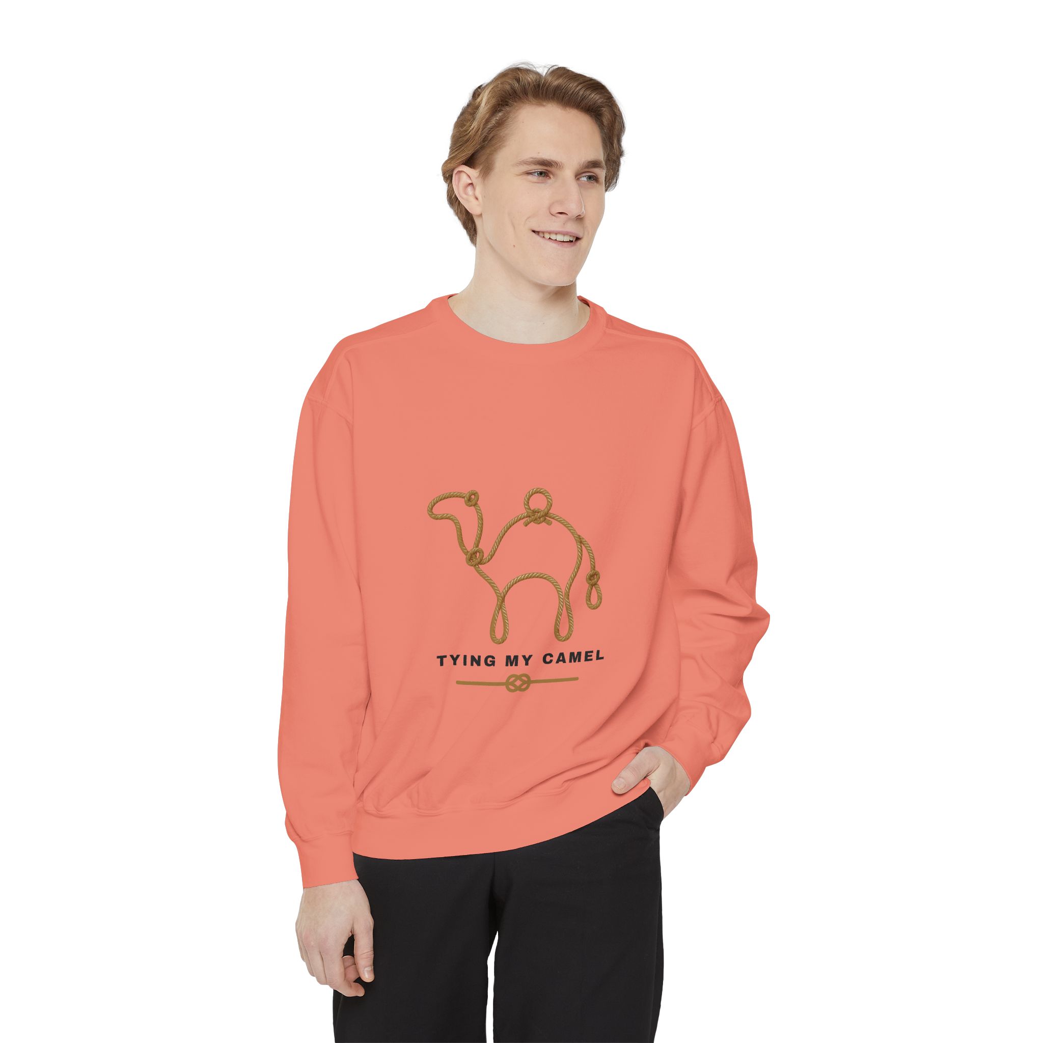 Tying My Camel Sweatshirt — Minimal Camel Outline Graphic Sweatshirt - Image 7