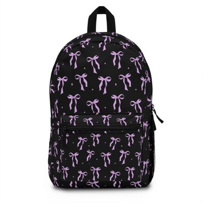 Black Backpack with Lavender Bow Pattern — Cute Cute Bow Print School Bag