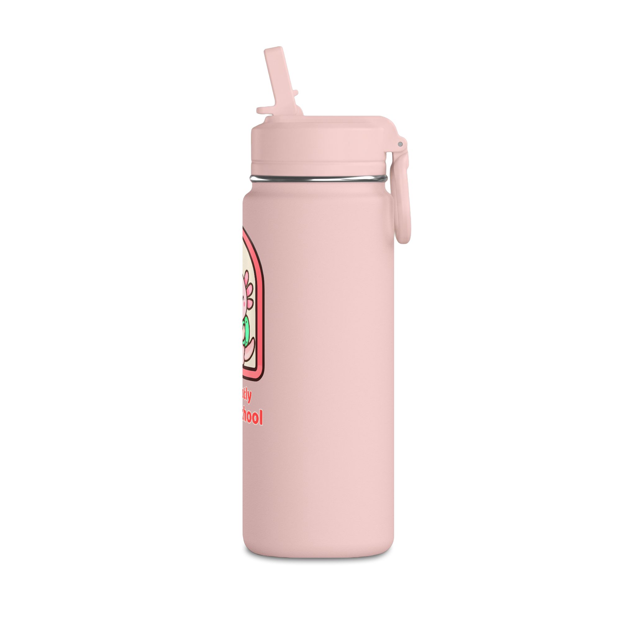 Axolotl Love School Mini Water Bottle — 20oz Pink Kids Stainless Straw Bottle - Image 8